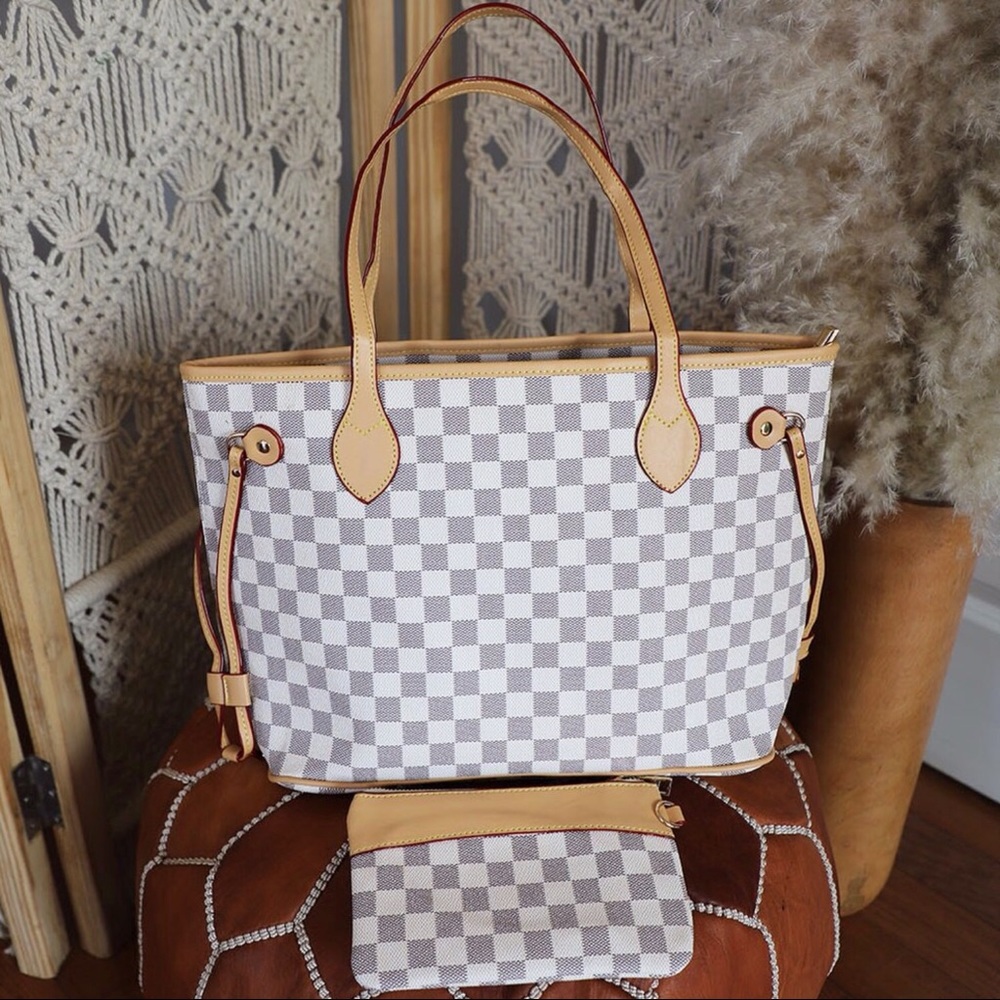 The Luxe Checkered Tote Bag - Cream